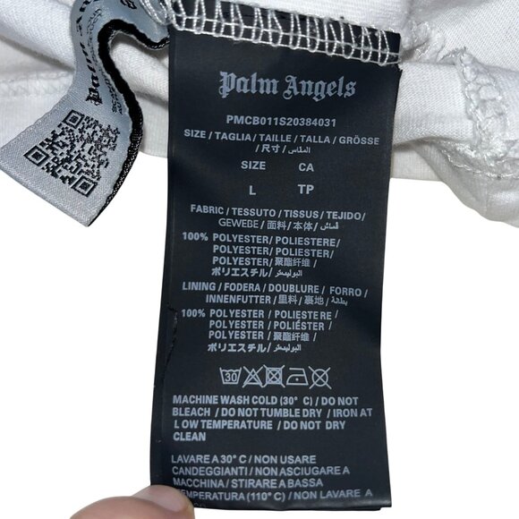 Palm Angels White T-Shirt With Blue & Black Print Short Sleeve Crew Neck Cotton - Picture 6 of 11
